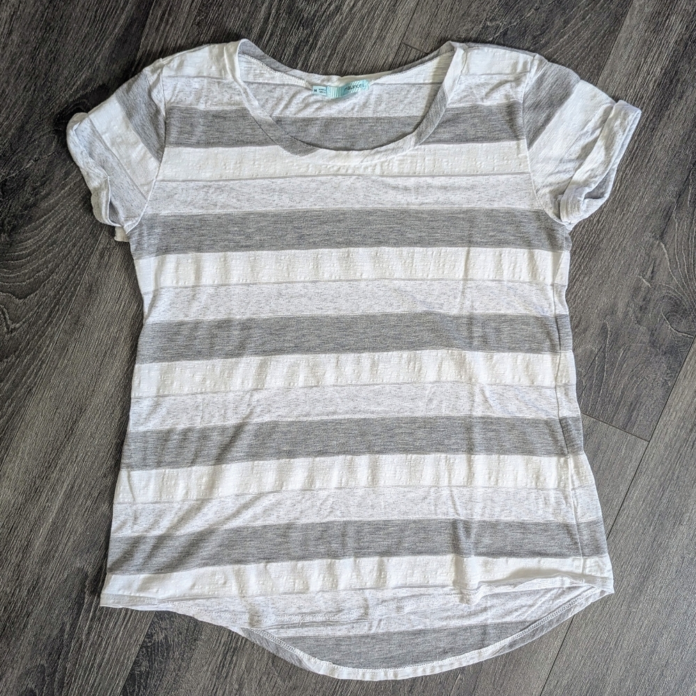Grey and White Striped Women's Tee